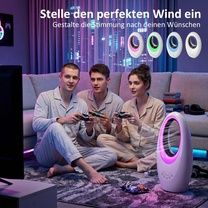 HOMCOM Turmventilator ohne Rotorblätter, leiser Ventilator mit 60° Oszillation, LED-Beleuchtung, 3 G