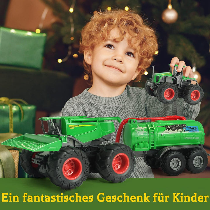 Farm Traktor Fahrzeuge Traktor Anhänger, Reibungsbetriebene Trägheit Trecker mit Anhänger, Metall &amp;