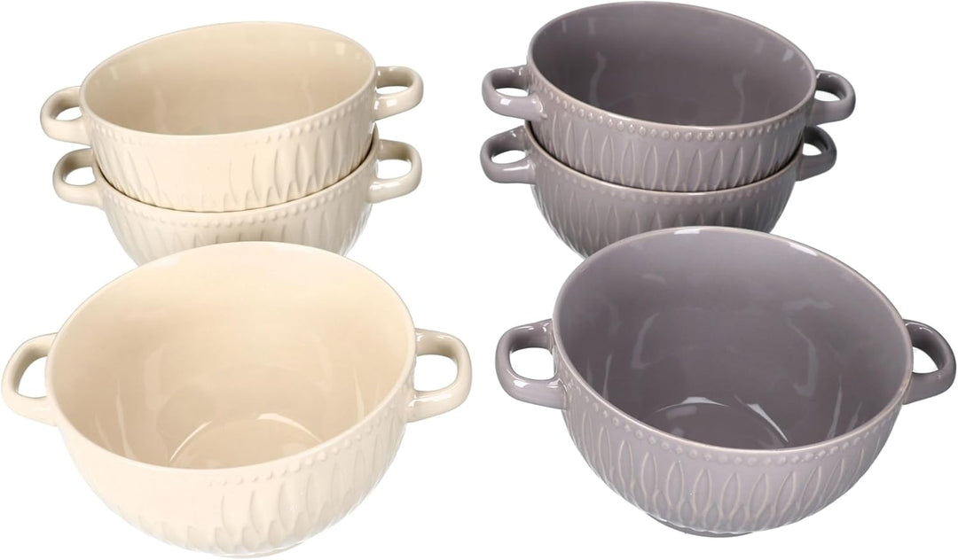 MamboCat Biko 6er Set Suppentassen I 650ml I 6 Personen I Keramiktassen in je 3X Vanille &amp; Grau I Su