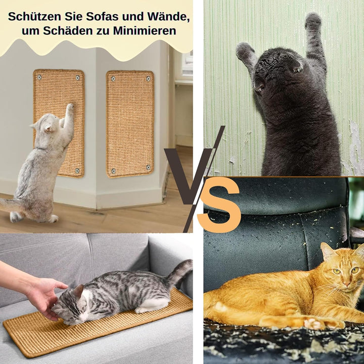 2 Stück Kratzmatte aus Sisal, Kratzmatte für Katzen, mit Klebeband, Katzenkratzmatte, Teppich zum Sc
