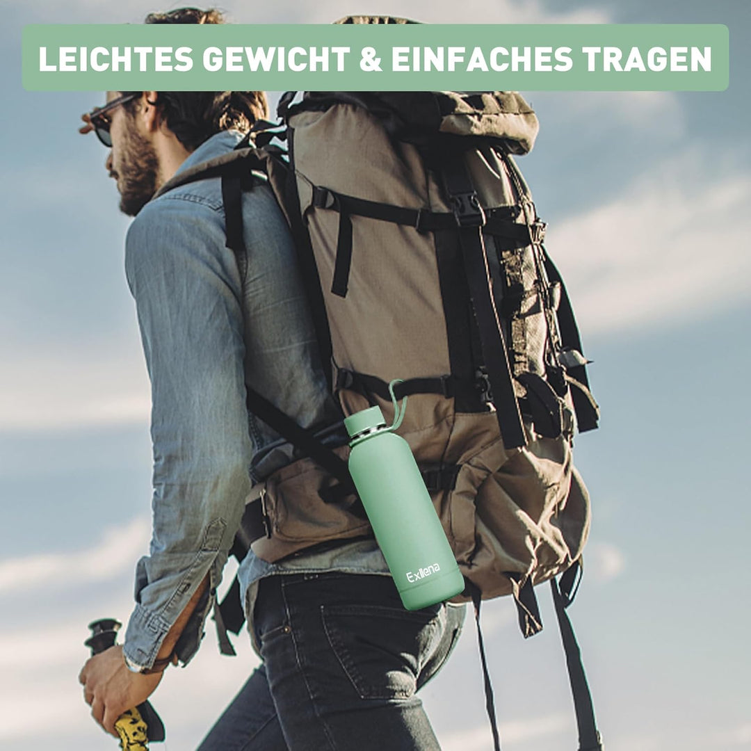 Exllena Trinkflasche Edelstahl 500ml - Hochwertige Thermosflasche Mit Silikongriff für Sport, Büro u