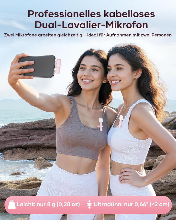 CZOCPOS Kabelloses Lavalier Mikrofon 2er Set, Mini Mikrofon für iPhone, iPad & Android Handy, Mikrof