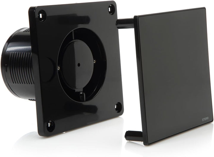 STERR Schwarzer Badlüfter 100 mm mit TIMER - Badezimmerventilator - Glasfront - Modernes Aussehen -