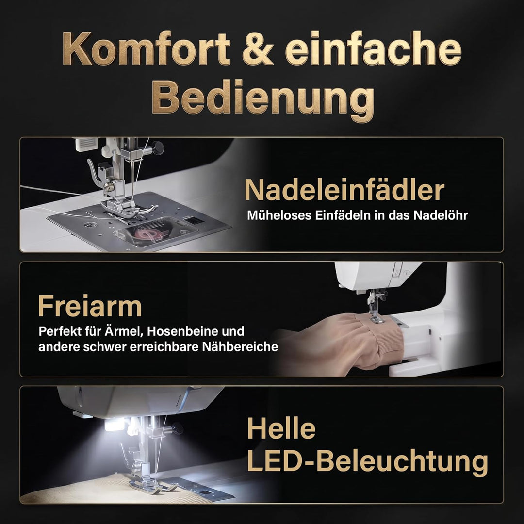 Rold S300 Computer Nähmaschine mit Anschiebetisch | 190 Nähstiche zum Nähen aller Arten von Stoffen.
