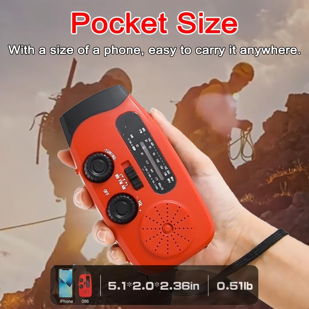 Aufziehbares Solarradio, Notfallradio, tragbares Solar-Notfallradio.2000 mAh wiederaufladbare Powerb