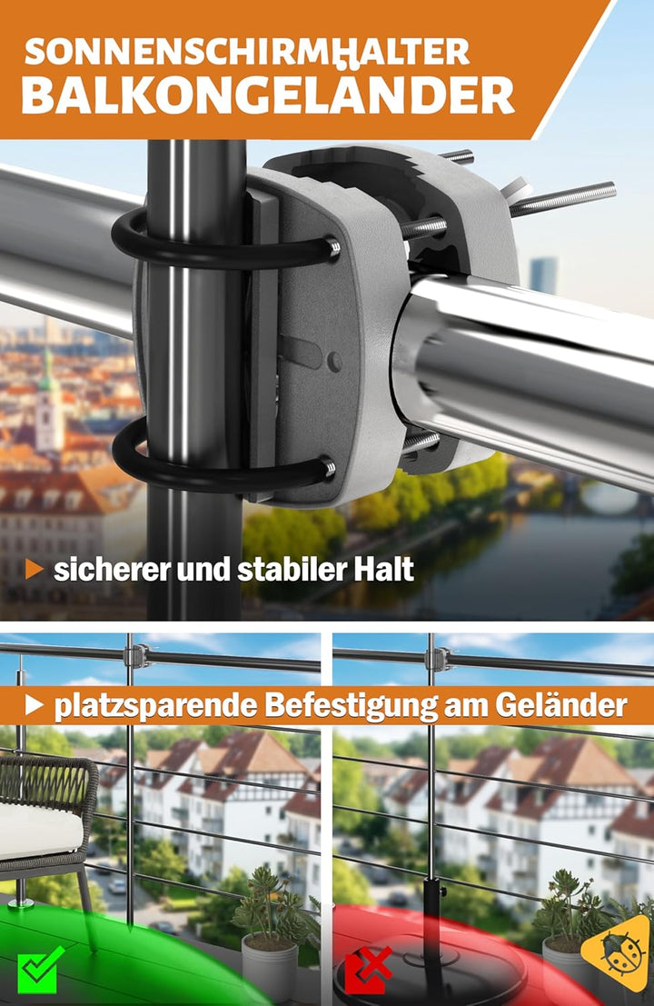 4smile Sonnenschirm Balkon 3-in-1 SET SunnyJoy, Beige - UPF 50+ Sonnenschirm Ø 180 cm + Sonnenschirm