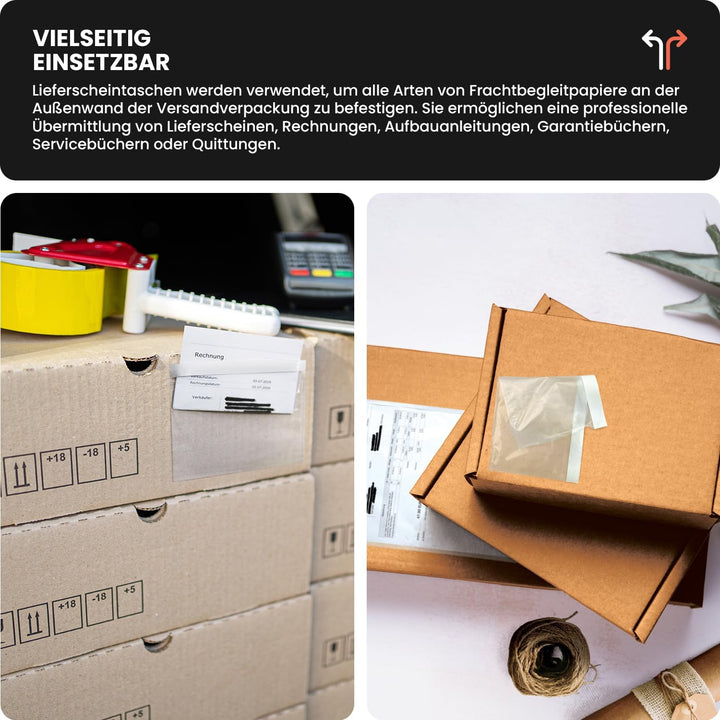 Netuno 1000 rote Lieferscheintaschen selbstklebend bedruckt DIN lang 131x 239 mm Begleitpapiertasche