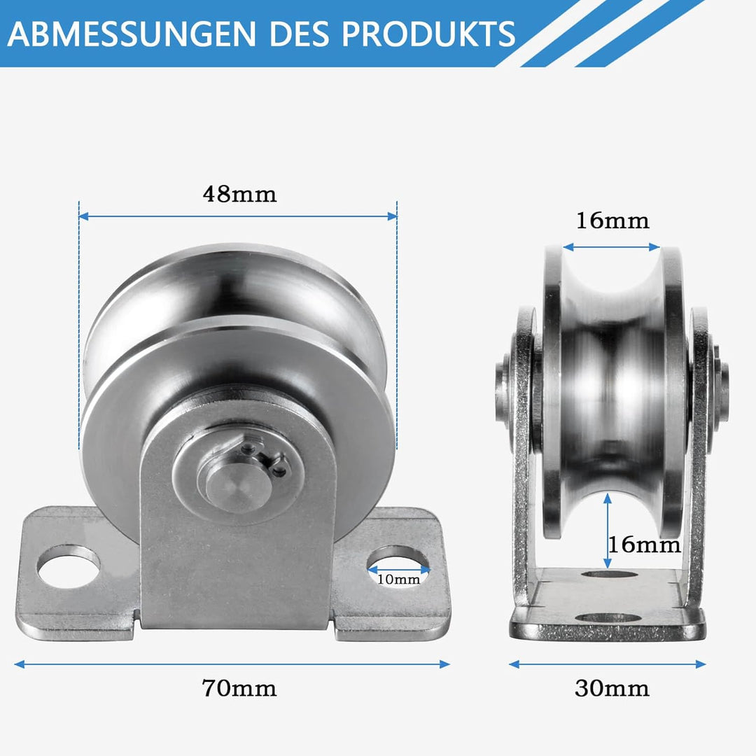 48mm Umlenkrolle Stahlseil, Umlenkrollen für Seile, Seilrolle mit 2 Kugellager | 2 Stück 2 48mm-2K,