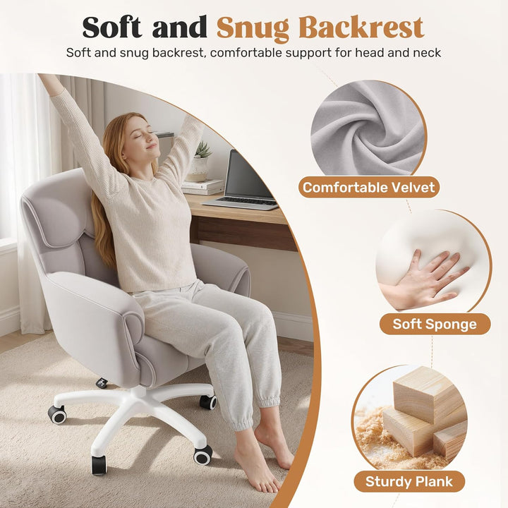Ergonomischer Bürostuhl, Höhenverstellbarer Schreibtischstuhl mit Armlehnen, 360° Drehfunktion, Samt