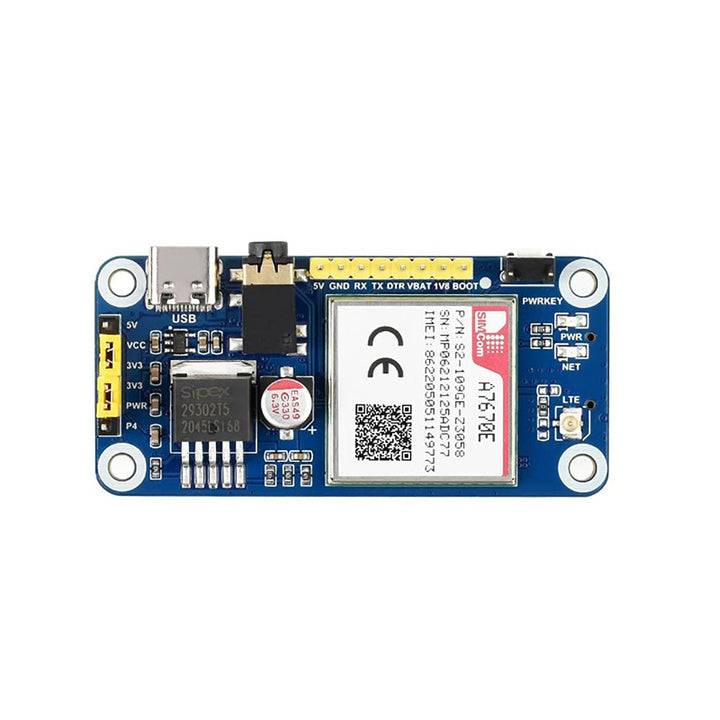 A7670E LTE Cat-1 HAT for Raspberry Pi, Multi Band Support, 2G GSM/GPRS, Enabling LTE Cat-1 / 2G Comm