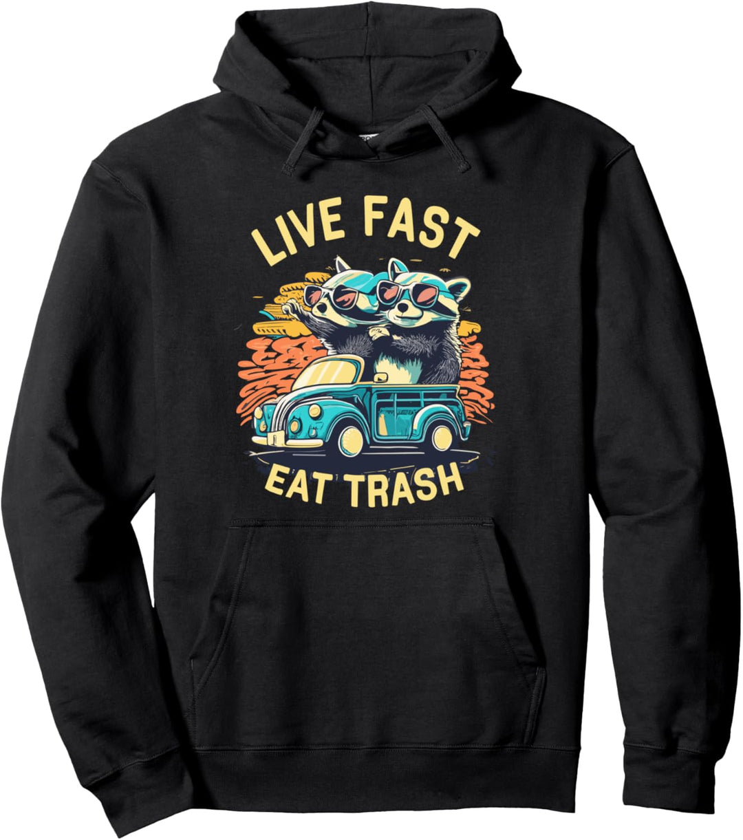 Waschbären Vintage Live Fast Eat Trash Opossum Tragen Sonnenbrille Pullover Hoodie