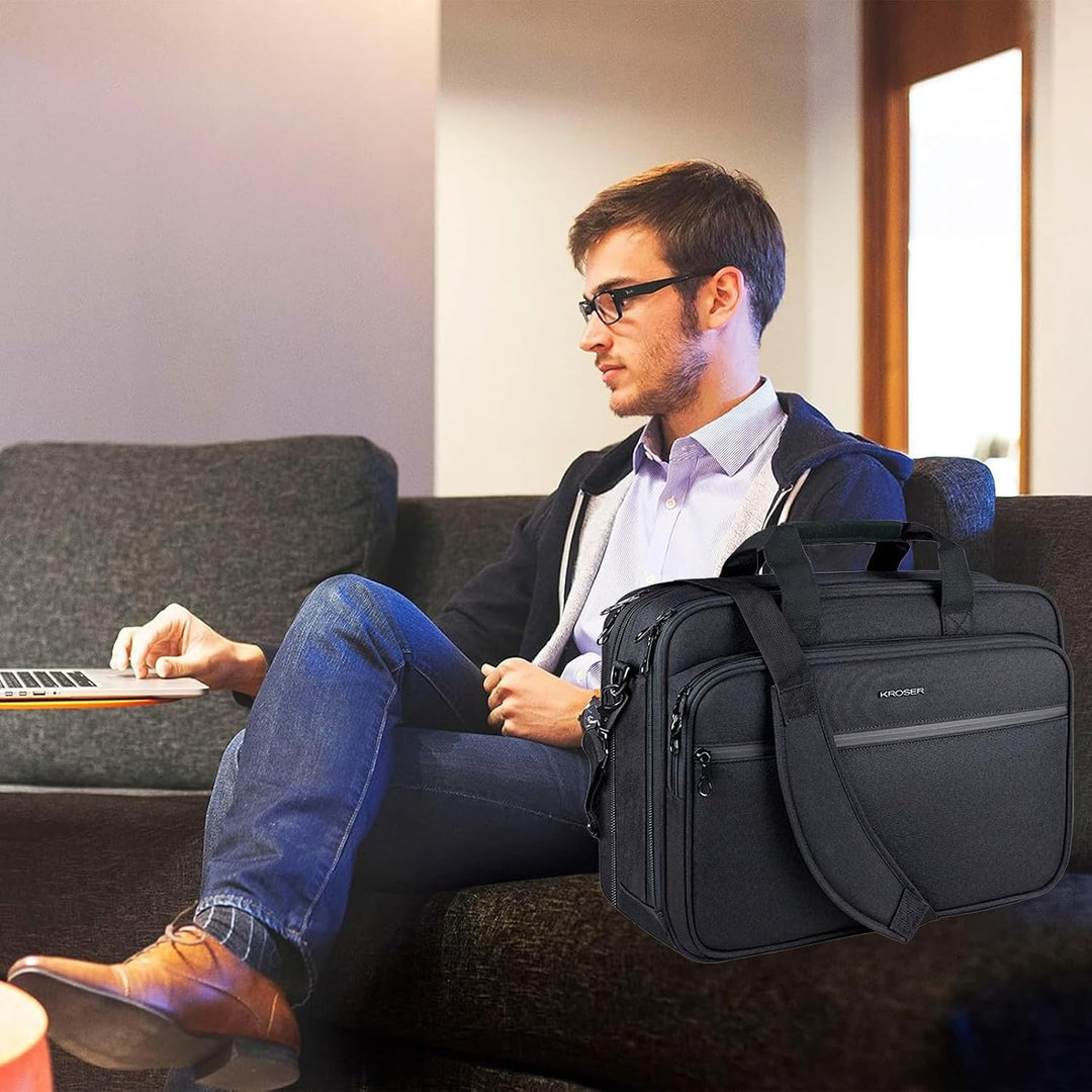 KROSER 18" Laptop Aktentasche Passt bis zu 17,3" Erweiterbare wasserdichte Umhängetasche Computer Ta