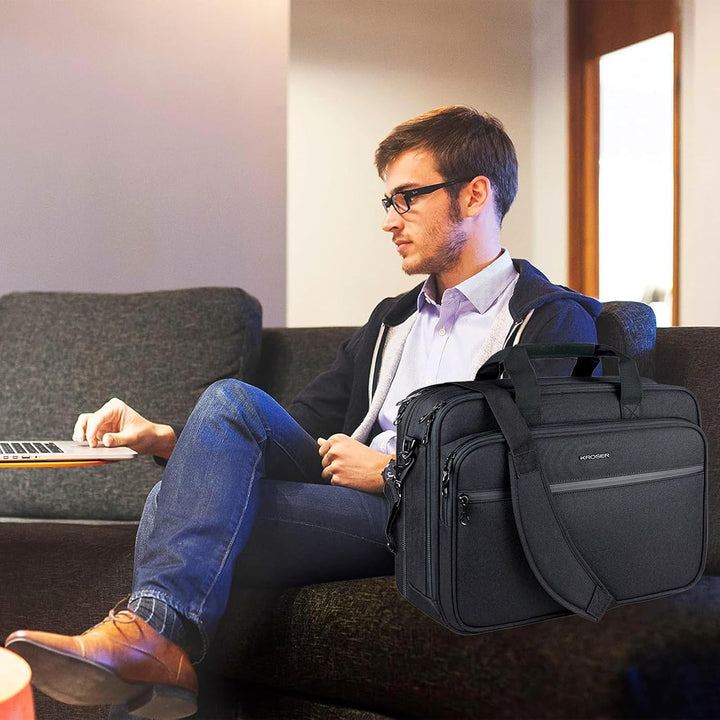 KROSER 18" Laptop Aktentasche Passt bis zu 17,3" Erweiterbare wasserdichte Umhängetasche Computer Ta