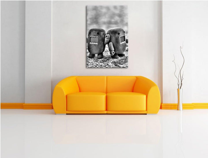 Pixxprint Rawr Monsterpuppen / 100x70cm Leinwandbild bespannt auf Holzrahmen/Wandbild Kunstdruck Dek