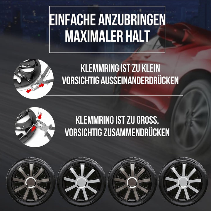 Albrecht 16 Zoll Radkappen schwarz/grau für Stahlfelgen - Flash Radzierblenden aus hochwertigem Kuns