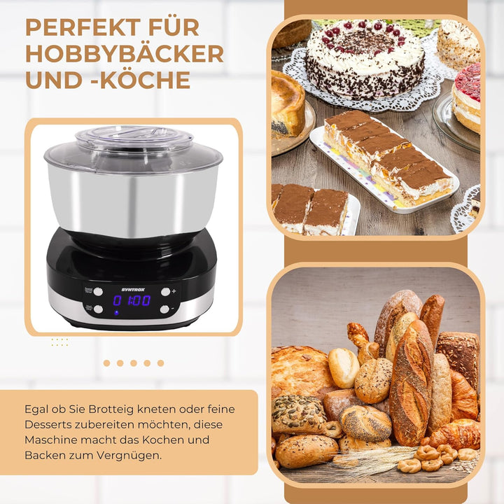 Syntrox Küchenmaschine & Knetmaschine Zaurak 5 Liter, Multifunktionale Aufsätze, Küchenmaschine mit