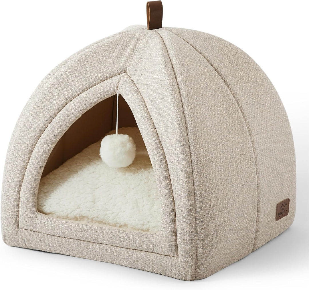 BEDSURE Katzenbett grosse Katzen Katzenhöhle- 44x44x44 cm Katzenhaus Indoor mit abnehmbarem Sherpa K