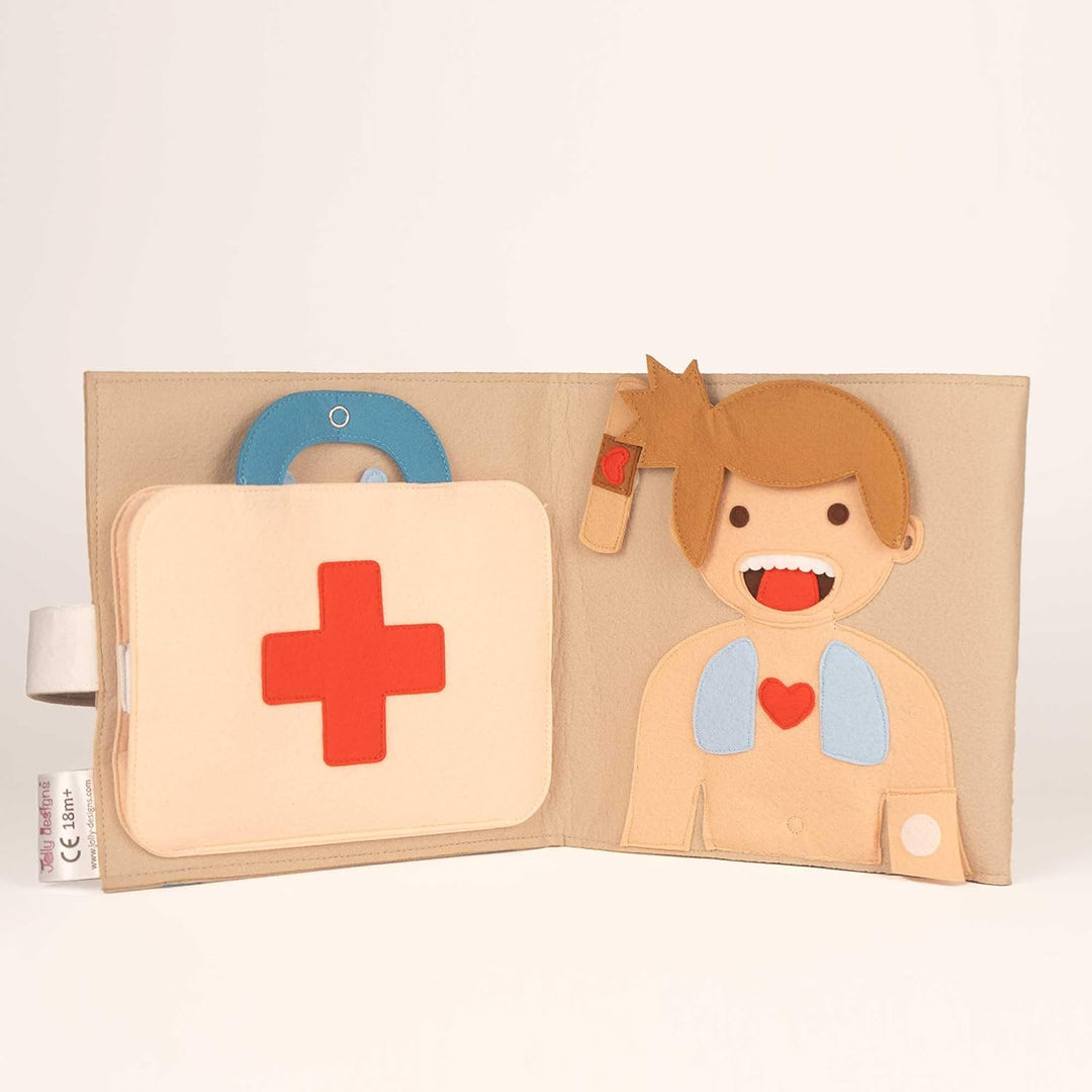 Jolly Designs „Hallo Kids Doc“ – Interaktives Stoffbuch Arzt & Körper – Montessori Lernspielzeug ab