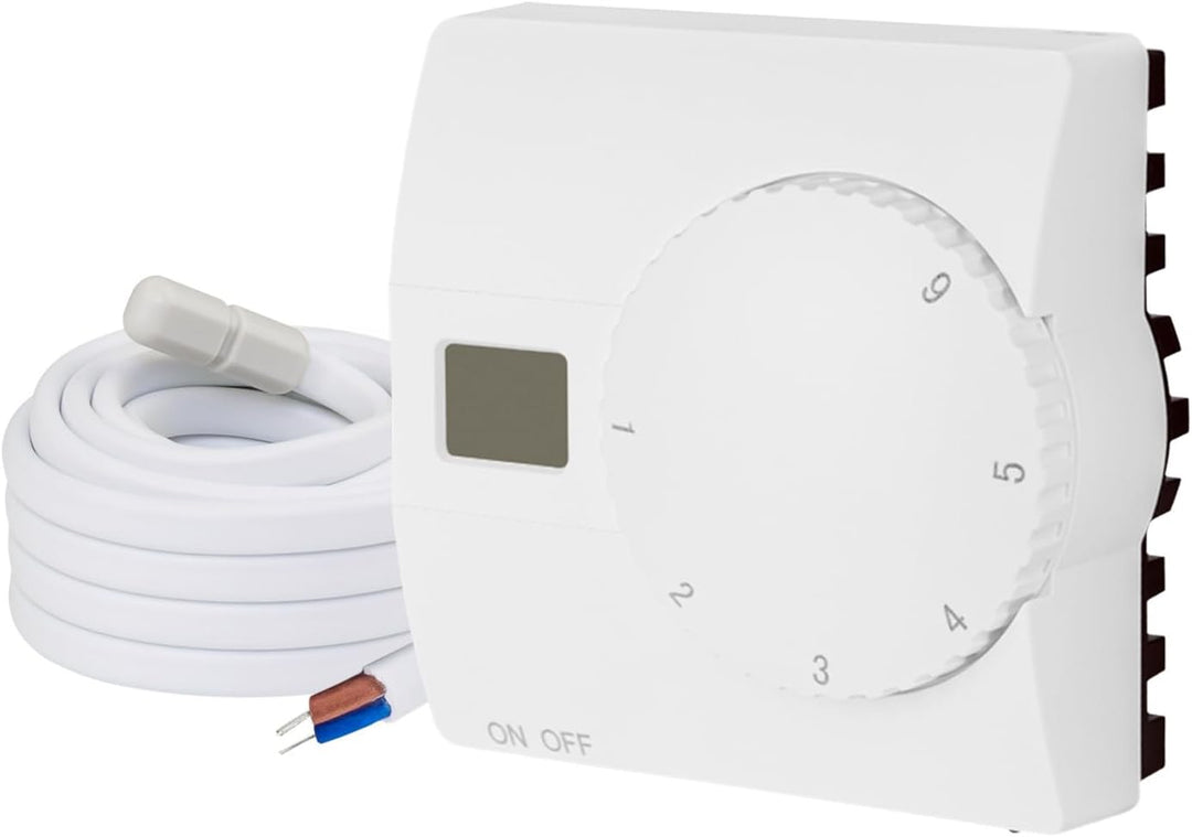 Aufputz Raumthermostat Digital 230V weiss mit internem u. externem Sensor für Wasser- u. elektrische