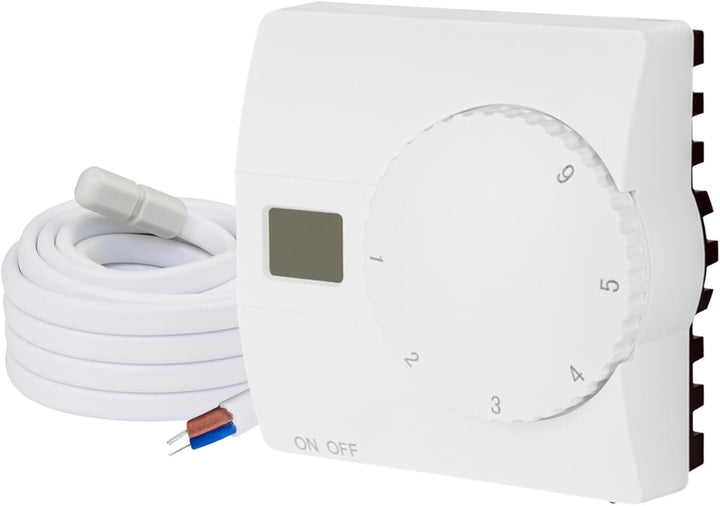 Aufputz Raumthermostat Digital 230V weiss mit internem u. externem Sensor für Wasser- u. elektrische
