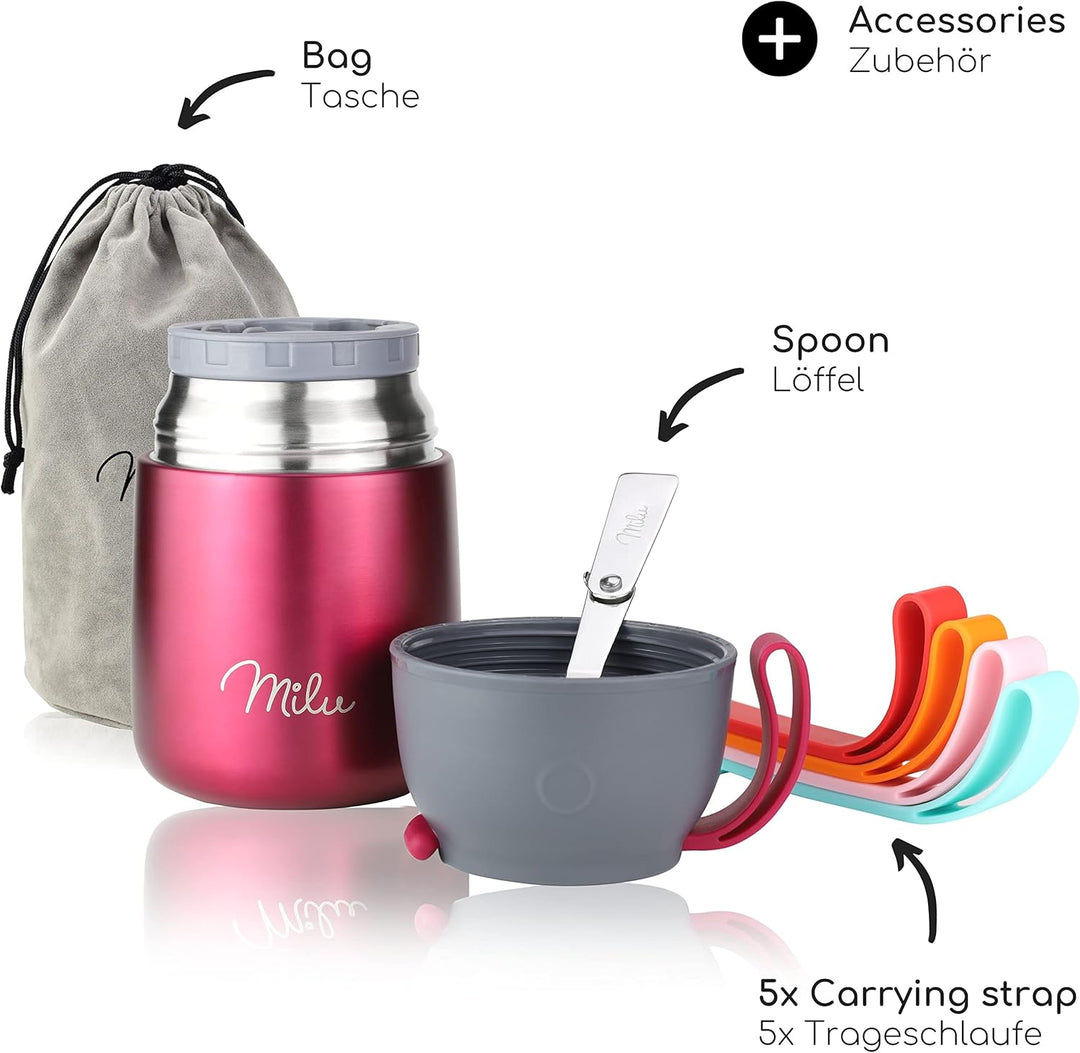Milu® Thermobehälter 450, 650ml | Edelstahl Warmhaltebehälter | Essensbehälter | Speisegefäss Babyna