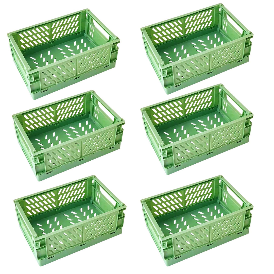 6 Stück Grün Klappbox 25×16×10 cm,Klappkiste Körbe Aufbewahrung Zusammenklappbarer Tragbar Aufbewahr