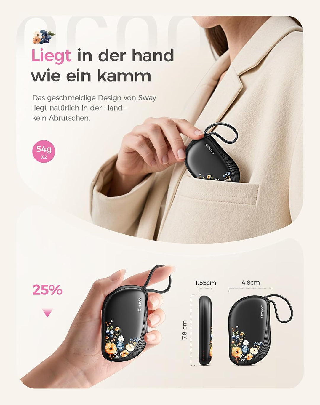 OCOOPA Handwärmer Elektrisch 2er-Pack, Wiederverwendbar 4000mAh Taschenwärmer, Weihnachten Geschenk