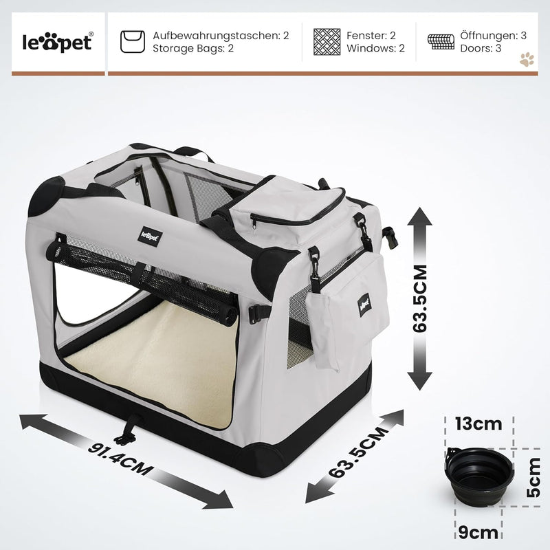 Leopet® Hundebox - Faltbar, Grosse/Kleine Hunde, Stoff, mit Napf, für Zuhause, Auto - Transportbox,