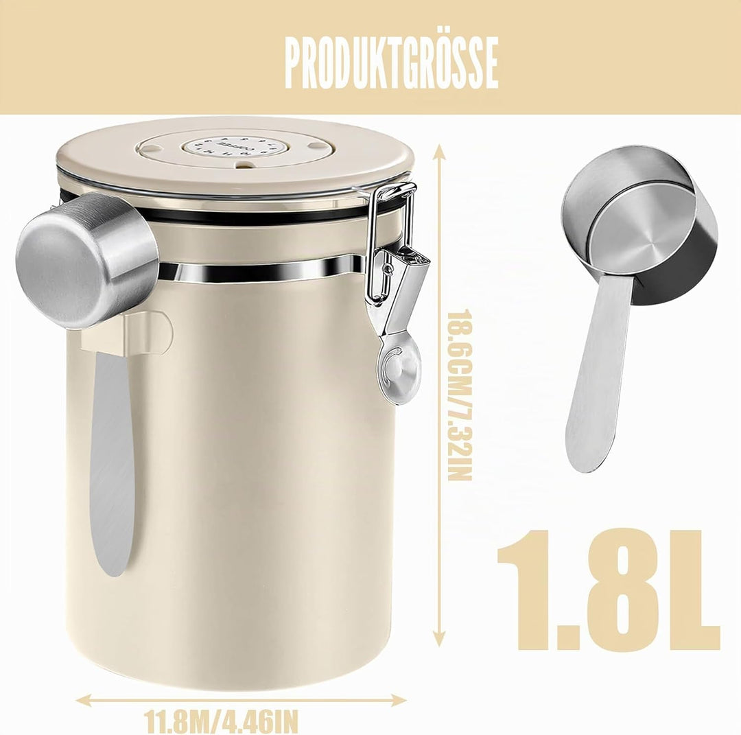 LEKEFET 1,8L Kaffeedose Luftdicht aus Edelstahl Kaffeedosen Kaffeebehälter Aromadicht mit Löffel Kaf