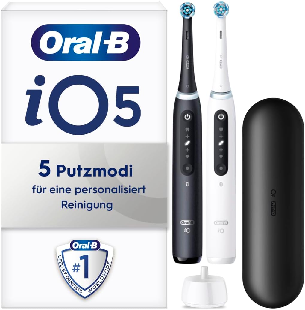 Oral-B iO Series 5 Elektrische Zahnbürste/Electric Toothbrush, Doppelpack, 2 Aufsteckbürsten, 5 Putz