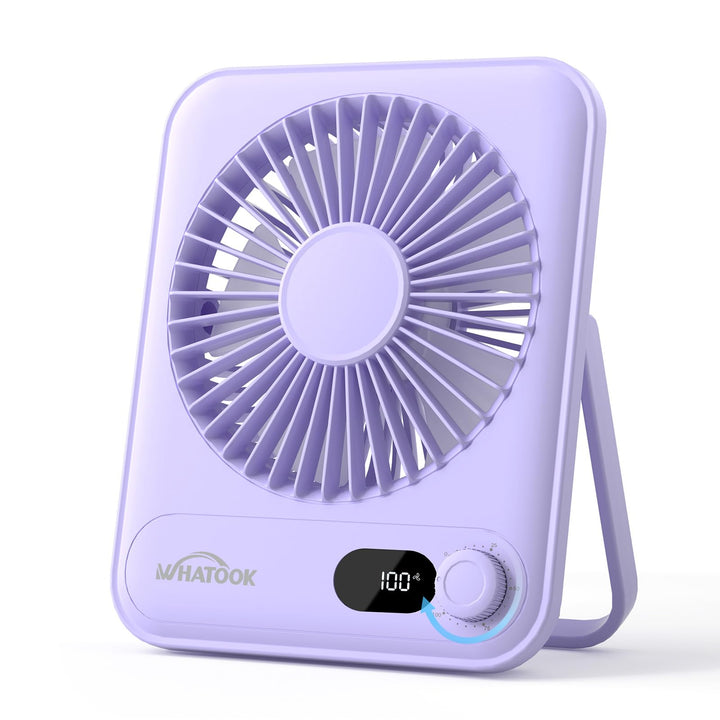 WHATOOK Leiser USB-Tischventilator: Stufenlos 1-100 Regler, 2000mAh Akku Tragbarer Lüfter mit LED-An