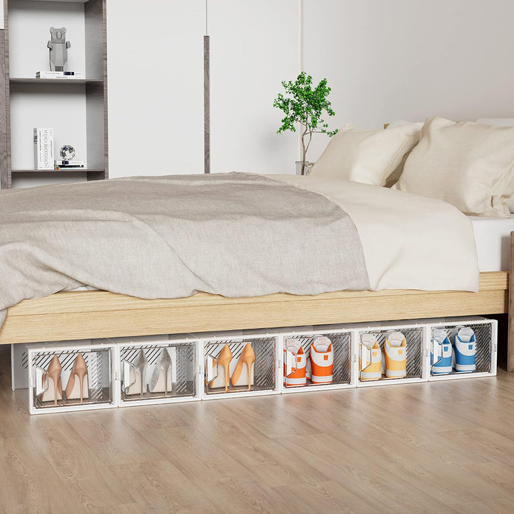 SIMPDIY Schuhboxen Stapelbar Transparent, 24er Pack Schuhkarton, Schuhaufbewahrung mit Deckel für Tu