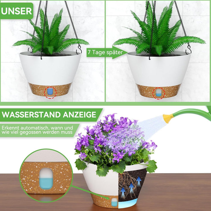 ZMTECH Hängetopf für Pflanzen, 20cm Blumentopf Ampel Hängend, Kunststoff Hänge Blumentopf mit Unters