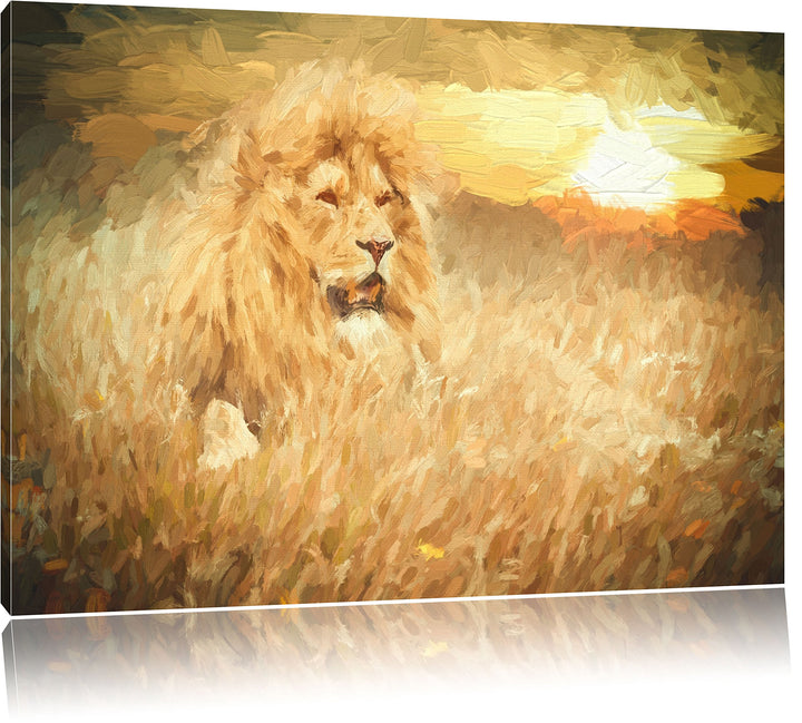 Pixxprint mächtiger Löwe Kunst als Leinwandbild/Grösse: 100x70 / Wandbild/Kunstdruck/fertig bespannt