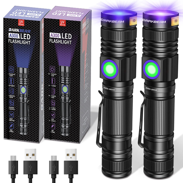 DARKBEAM UV Taschenlampe Schwarzlicht 365nm & 395nm Wiederaufladbare, Woodsche Lampe USB Schwarzlich