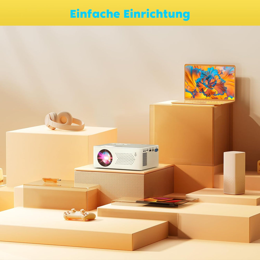 PURSHE Mini Beamer, Mini Bluetooth Projektor Full HD 1080P Tragbarer Outdoor Filmprojektor für iOS,