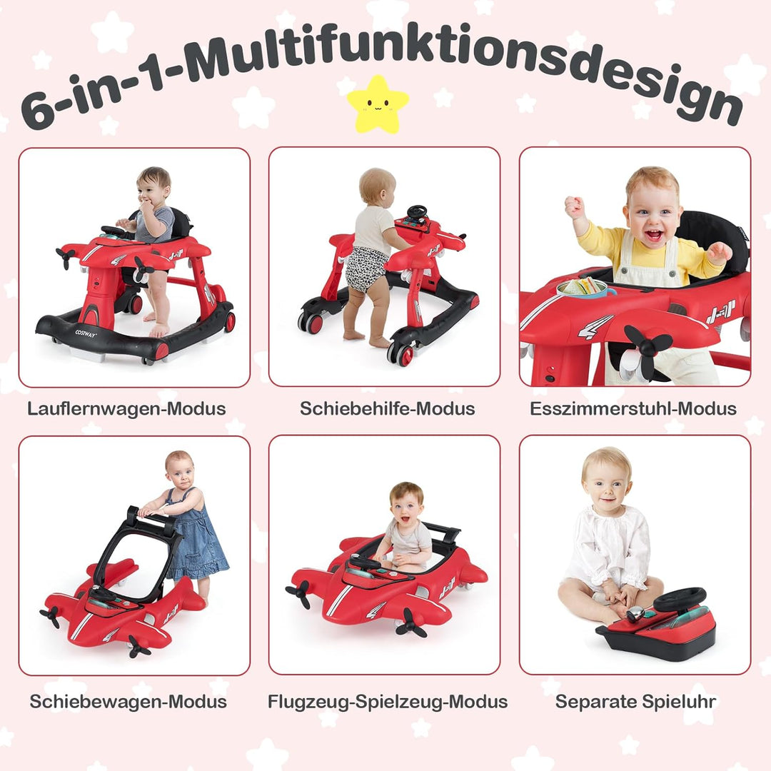 COSTWAY 6 in 1 Lauflernhilfe, Lauflernwagen klappbar mit verstellbarer Höhe & Geschwindigkeit, Baby