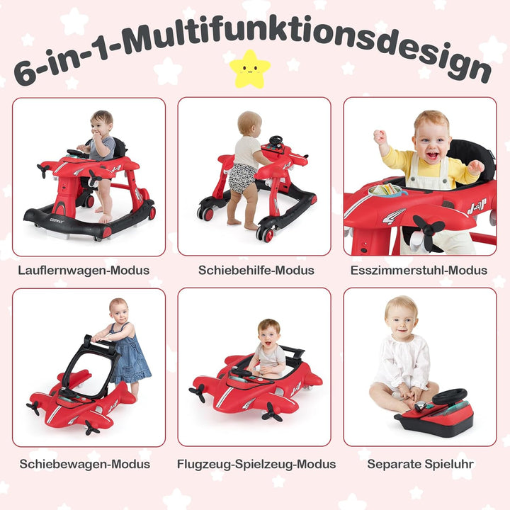 COSTWAY 6 in 1 Lauflernhilfe, Lauflernwagen klappbar mit verstellbarer Höhe & Geschwindigkeit, Baby