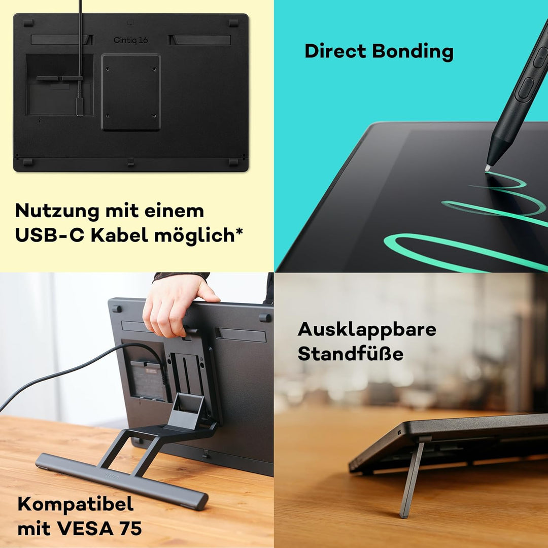 Wacom Cintiq 16 (2025 Edition) – Kompaktes 2.5K Kreativ-Stiftdisplay mit Wacom Pro Pen 3, entspiegel