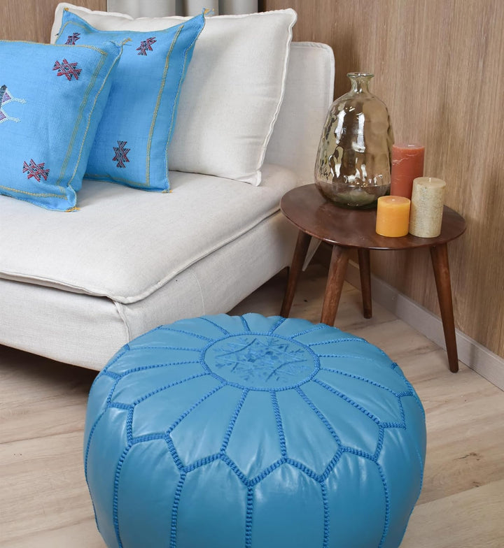 Poufs&Pillows Premium Echt Leder Pouf - Handgefertigt - gefüllt geliefert - Ottoman Sitzsack Fusshoc