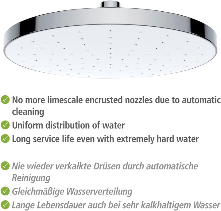 WENKO Regenduschkopf Automatic Cleaning - Anti-Kalk Universal-Kopfbrause mit automatischem Reinigung