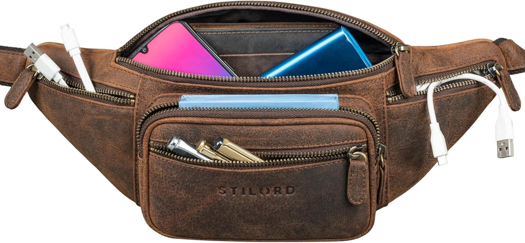 STILORD 'Caspar' Gürteltasche Leder Gross Vintage Bauchtasche für Herren Damen Kinder Hüfttasche Mod