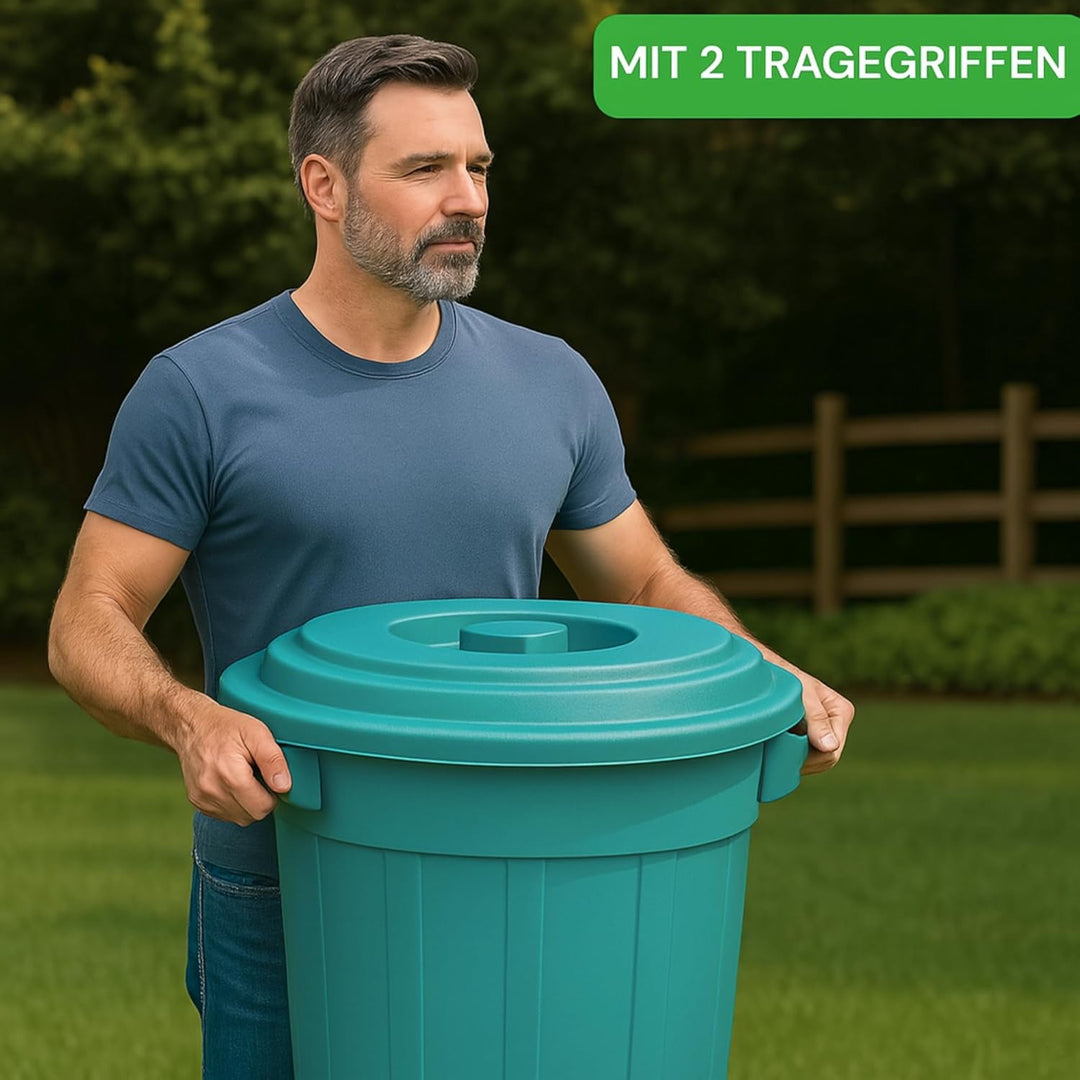 YourCasa Mülltonne 50L - Mülleimer mit Deckel verschliessbar - Tonne mit Trageriffen für Garten - Fu