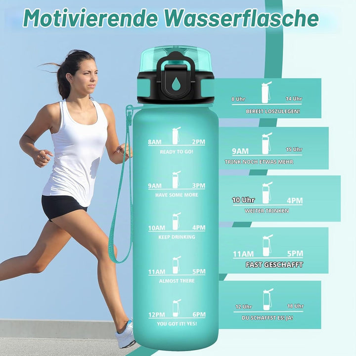 Wasserflasche 1L, Trinkflasche Kohlensäure Geeignet, Trinkflasche mit Filter, Auslaufsicher, Sport W