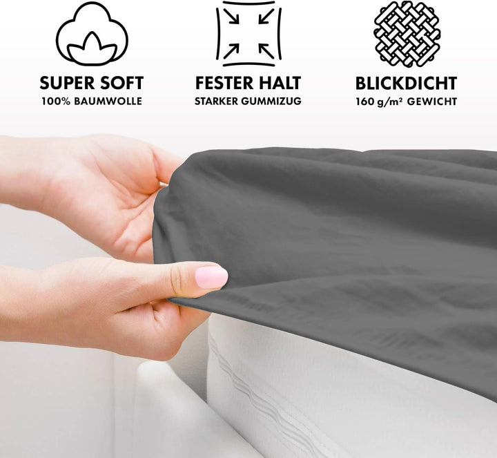 Jacobson Jersey Spannbettlaken Spannbetttuch Baumwolle Bettlaken (180x200-200x200 cm, Anthrazit) 180