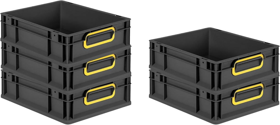 PROREGAL Eurobox NextGen Color | HxBxT 12x30x40cm | 11 Liter | Griffe gelb geschlossen | Schwarz | E