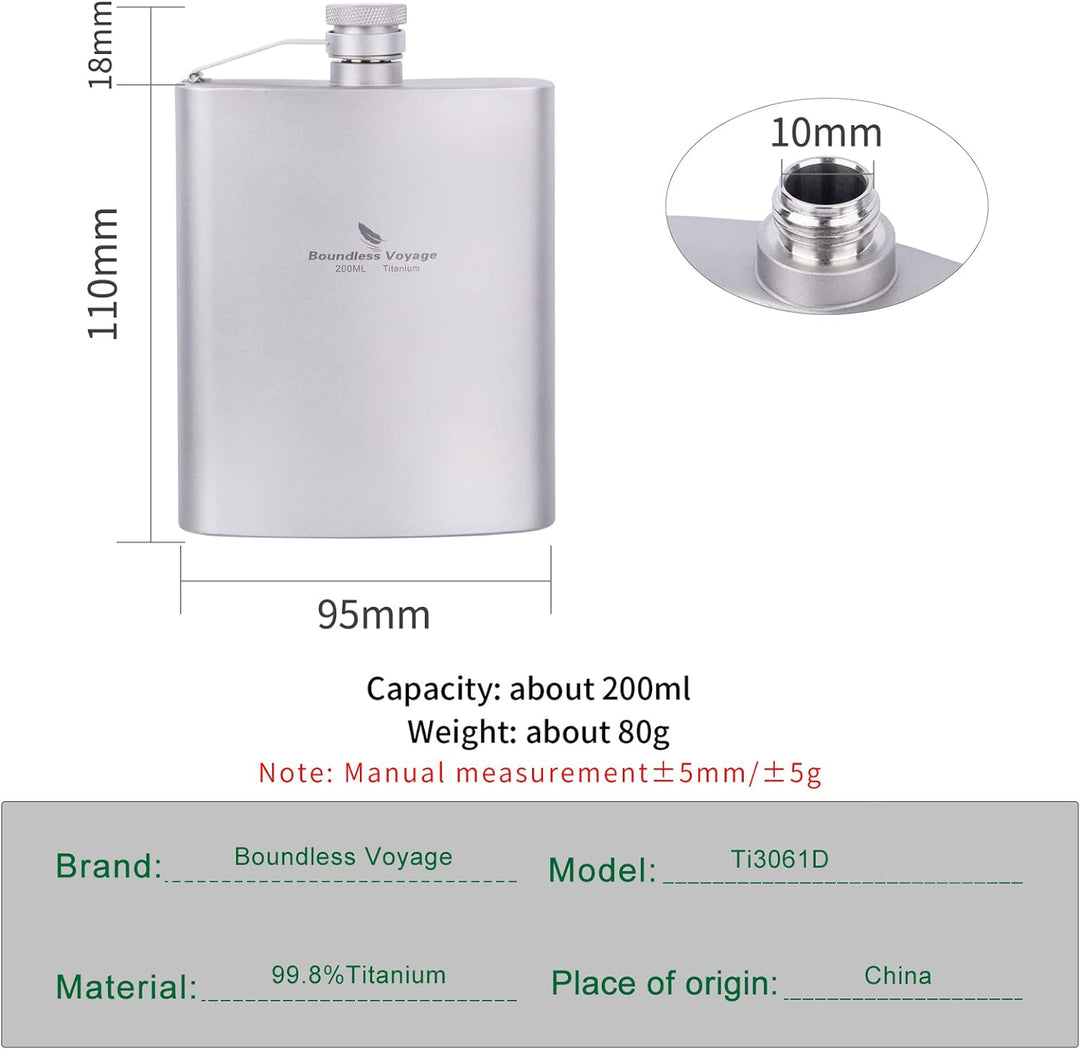 Boundless Voyage Titan 200 ml Flachmann Draussen Camping tragbar Wein Whiskey Trinkflasche 7oz