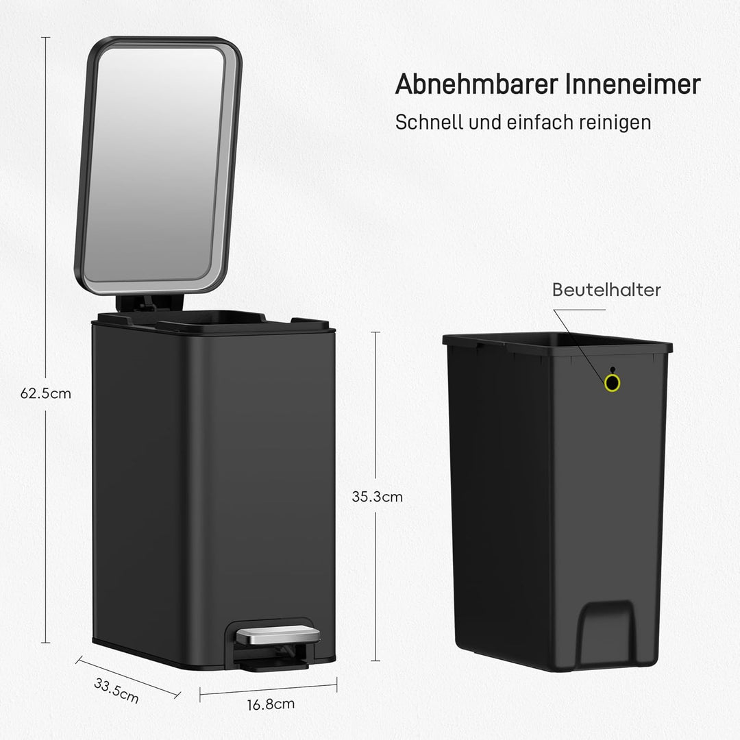 EKO Stella Mülleimer Bad 10L, Kleiner Abfalleimer fürs Badezimmer mit Soft-Close-Deckel, fingerabdru