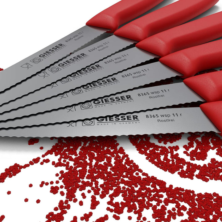 Giesser seit 1776 - Made in Germany - Tomatenmesser 6er Set rot, Klinge 11 cm, rutschfest, kleines U