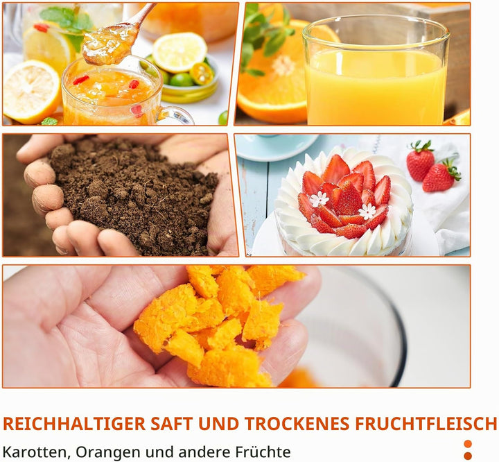 Muchen Slow Juicer Entsafter Gemüse und Obst Testsieger 150W Leiser Motor, Rückwärtszerkleinerung, E